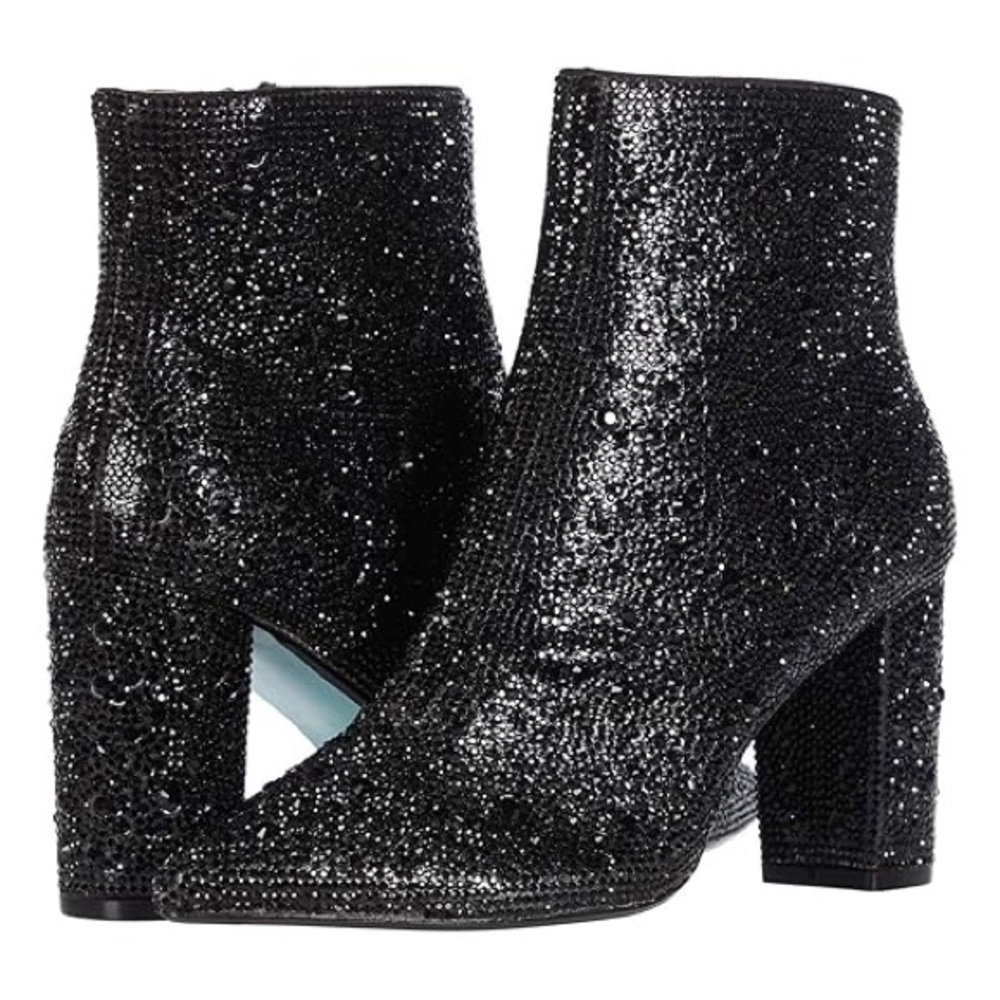 Betsey Johnson Black Rhinestone Cady Ankle Booties